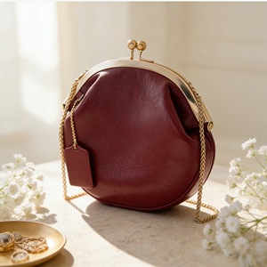 Bolso Bandolera Redondo de Lujo con Cierre de Beso, de Cuero PU Tejido Vintage para Mujer, Bolso de Mano de Cuero PU con Correa de Cadena - Product Image 5