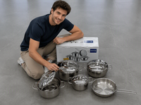 Ensemble de casseroles en acier inoxydable 201 KORKMAZ de type U, Turquie 1990, 9 pièces
