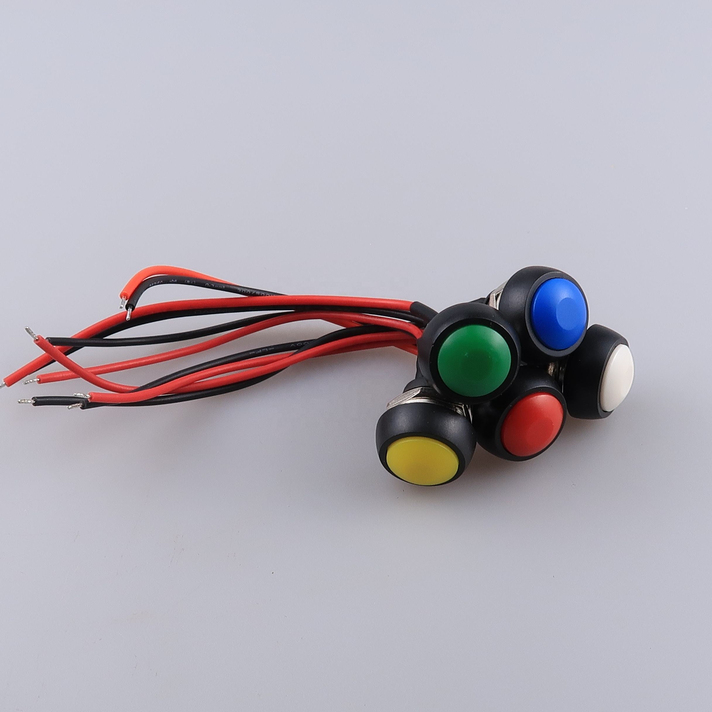 12mm Momentary Push Button Switch 1/2 Mounting Hole on Off Mini Round Waterproof 5 Color with Pre-soldered Wires PBS-33B
