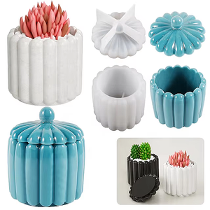 Fábrica al por mayor DIY gran rayas calabaza tipo tanque <span class=keywords><strong>de</strong></span> almacenamiento con tapa resina <span class=keywords><strong>silicona</strong></span> molde hormigón <span class=keywords><strong>yeso</strong></span> maceta M - Product Image 2
