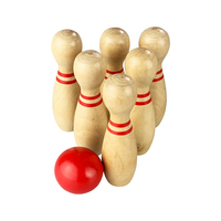 Jeu de bowling miniature en bois personnalisé avec logo imprimé, en bois massif naturel, pour le bureau, avec quilles à rayures rouges et boule