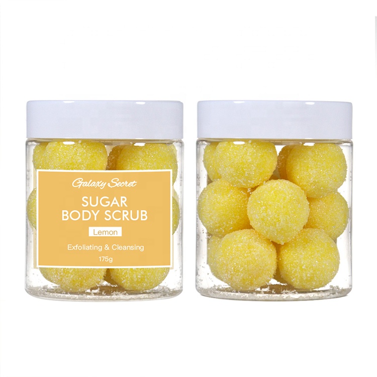 Bolas exfoliantes para el cuidado de la piel, bolas exfoliantes de azúcar orgánicas para SPA, Etiqueta Privada, bola exfoliante corporal para dulces, venta al por mayor