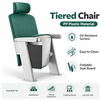 Chaise d'auditorium en tissu vert avec appui-tête, poche pour livre, siège inclinable pour salle de conférence
