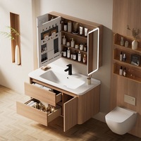 Ensemble de meubles de salle de bain suspendus en gros, finition grain de bois, fabrication OEM ODM pour hôtels et appartements