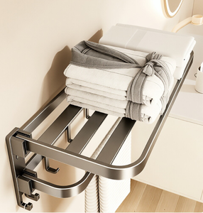 <span class=keywords><strong>Porte</strong></span>-serviettes double couche - Support pliable intégré pour lavabo et toilettes, sans perçage - Product Image 4
