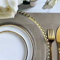 Assiette de présentation transparente en plastique doré perlé de 13 pouces pour mariage, Noël, fête, décoration de table, vaisselle de restaurant