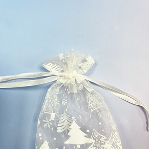 Sac de Noël en <span class=keywords><strong>organza</strong></span> exquis, sacs cadeaux à cordon, <span class=keywords><strong>organza</strong></span> <span class=keywords><strong>blanc</strong></span> pour bijoux - Product Image 4