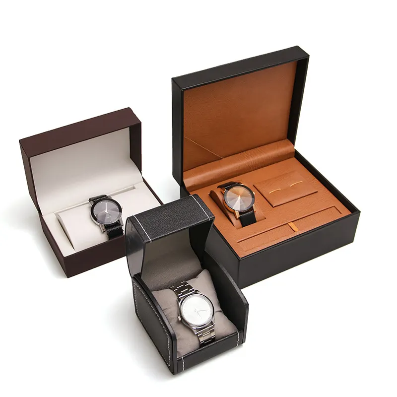 Caixa de relógio personalizada OEM luxuosa com pintura preta fosca logotipo personalizado quadrado PU couro caixa de relógio caixa de relógio personalizada