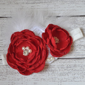 Fasce per capelli Vintage in tinta unita per neonate fascia elastica per capelli in pizzo con perle, piume di fiori, puntelli per la fotografia della fascia per bambini - Product Image 4