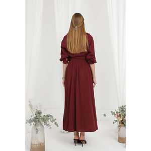 Elegant Women's Belted Mandarin Collar A-Line Dress Stone Color Comfortable <b>Wrap</b> And <b>Tie</b> Evening Wear - Product Image 5