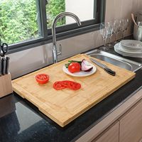Planche à découper extra-large en bambou robuste 24 x 18 avec poignée et rainure pour les jus, planche à découper au-dessus de l'évier