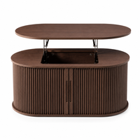 Table basse relevable avec rangement, table centrale ovale moderne en bois cannelé pour salon, appartement, meubles multifonctionnels