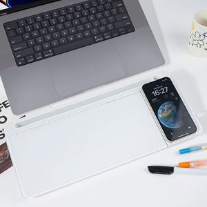 Tableau blanc de bureau en verre rose avec station de recharge sans fil, effaçable à sec, sur pied, avec rangement - Product Image 1