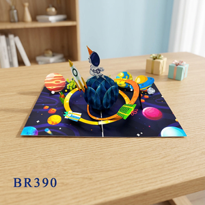 Carte 3D Pop-up Happy Space Faite à la Main, Vente en Gros, Artisanat de Découpe de Papier Personnalisé, Motif Floral, Cadeau d'Anniversaire, Lettres Offset - Product Image 2