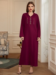 Abaya de Lujo Bordada a Mano con Cristales, Estilo Marroquí, Color Borgoña, <span class=keywords><strong>para</strong></span> Mujer Musulmana, Venta Caliente <span class=keywords><strong>para</strong></span> Venta Transfronteriza - Product Image 1