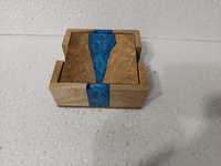 Ensemble de sous-verres en bois faits à la main, design rectangulaire moderne avec incrustation en résine turquoise, accessoire de décoration de table