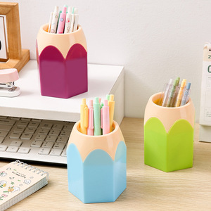 Colorful Hexagonal Plastic Pen Holder <b>Large</b> Capacity <b>Desk</b> Storage For Student Office Use - Product Image 4