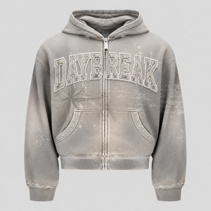 Sudadera con capucha vintage personalizada con cremallera, apliques rosas bordados, diseño de logotipo streetwear, corte cropped y holgado, de alta calidad para hombre - Product Image 2