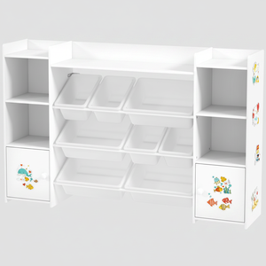 Baule Portaoggetti per Bambini Bianco con 8 Contenitori Rimovibili e Libreria per Comodo Stoccaggio dei Giocattoli Modello AL1042 - Product Image 2