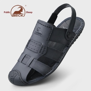 Gongyang Men's Genuine Leather <b>Closed</b>-<b>Toe</b> Slip-On <b>Sandals</b> Non-Slip Outdoor & Beach Driving Shoes - Product Image 4