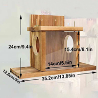 Alimentador de ardilla de madera carbonizada, decoración de jardín, alimentador de ardilla duradero para exteriores, techo abierto para llenar cacahuetes, maíz