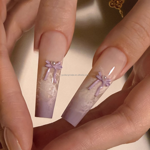 <span class=keywords><strong>Uñas</strong></span> Postizas Hechas a Mano, Extra <span class=keywords><strong>Largas</strong></span>, Cuadradas, Rosas y <span class=keywords><strong>Blancas</strong></span>, con Lazo Coqueta, Cristales de Imitación y Diseño de Corsé - Product Image 6