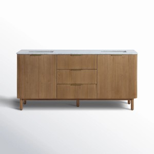 Tre cassetti e due mobili interni di Design moderno di lusso in legno doppio lavabo <span class=keywords><strong>bagno</strong></span> vanità - Product Image 2