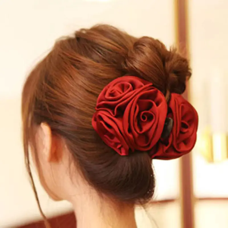 Korea Mode Rose Blume Haar Klauen Clip Mädchen klassische Satin-Band-Kopfbekleidung Damen Hochzeitskleid Rose Haar Schmuck-Zubehör