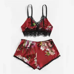 JF OEM Satin Designer Dormir Dentelle Costumes Dames Femmes Soie Vestaglia Vêtements Vêtements De Nuit Sexy Femmes Vêtements De Nuit Pyjama Ensemble