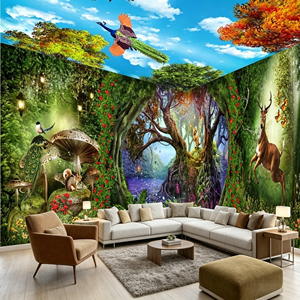 Carta da Parati Impermeabile 3D con Motivo Alce nella Foresta, Sfondo per Soffitto e Parete, Carta da Parati in Seta Stile Chinoiserie, Carta da Parati a Larghezza Extra - Product Image 1