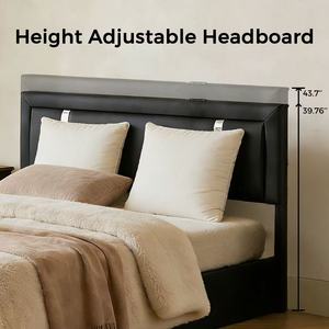 Modern Elegant Full Size Lift up Storage <b>Bed</b> Frame with Adjustable <b>LED</b> Lights Headboard Faux Leather Upholstered Platform <b>Bed</b> - Product Image 3