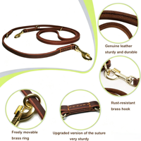 Laisse pour chien OEM de 8 pieds en cuir véritable, réglable, mains libres, avec quincaillerie en laiton, double poignée, pour la randonnée