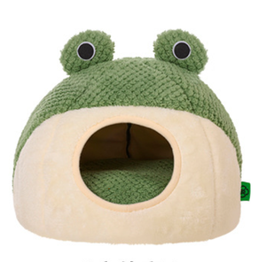 Lit pour animaux de compagnie en peluche détachable de haute qualité lit pour chat en forme de grenouille vert Cages et maisons pour animaux de compagnie mignon lits chauds pour animaux de compagnie - Product Image 1