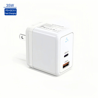 Cargador Rápido GaN PD de 35W con Certificación ETL, Enchufe Estadounidense, Cargador de Pared de Doble Puerto, Adaptador de Carga Rápida para Teléfono Móvil y Portátil