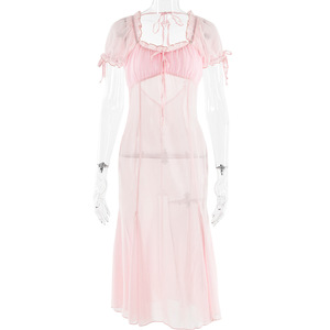 Backless Bodycon Dress Women Long <b>Skirt</b> Mesh Chiffon <b>Patchwork</b> Strapless Natural Waist Breathable European Style - Product Image 5