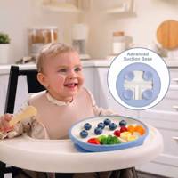 Assiette Bébé en Céramique Enveloppée de Silicone Sans BPA, avec Compartiments et Forte Ventouse, pour Enfants - Vente en Gros OEM