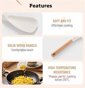 Cuillères multifonctions en silicone, cuillères de service en silicone de qualité alimentaire, spatule en silicone, ustensiles de cuisine en silicone avec manche en bois - Product Image 5