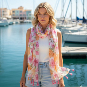 Écharpe à franges florale Spring Garden, toucher doux en coton, châle léger - Product Image 1