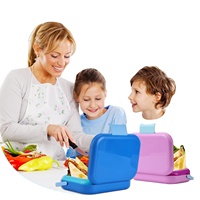 Boîte à lunch pour enfants en plastique personnalisée, résistante au lave-vaisselle, 3 compartiments, sans BPA, avec poignée