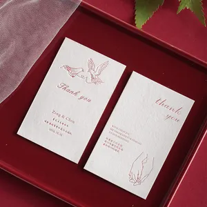 カスタム600g綿紙印刷エンボス加工ロゴ結婚式招待カードレタープレスビジネスサンキューカード