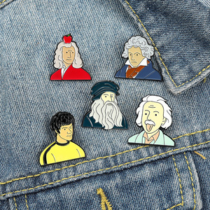 Venta Caliente de Pins de Solapa con Retratos Famosos al por Mayor, Pin de Metal con Retratos Famosos de Einstein, <span class=keywords><strong>Beethoven</strong></span> y Newton, Pin de Esmalte Personalizado con Dibujos Animados - Product Image 6