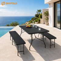 Table de bar pliante commerciale en HDPE noir de 1,8 m – Portable, pour extérieur, hôtels, restaurants, traiteurs – Montage rapide, entretien réduit