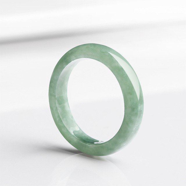 High Quality Handmade Natural Green Jade Ring Myanmar Jadeite Polished Stone Ring Everyday Jewelry for Couples Men Women Gift