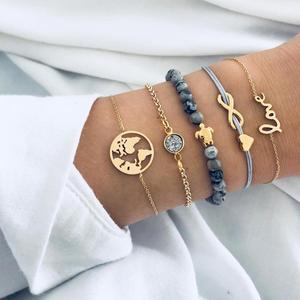 5 Pieces Set Love Letter World Map <strong>Turtle</strong> Natural Bead Bracelet <strong>Jewelry</strong> for Women - Product Image 2