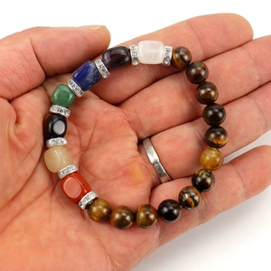 Bracciale con perline in pietra naturale da uomo, regalo disponibile in tutti i <span class=keywords><strong>18</strong></span> colori, fatto a mano, occhio di tigre, cristallo colorato, agata, bracciale geometrico. - Product Image 5
