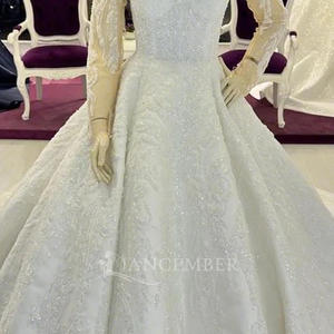 Jancember Vestidos DE BODA civiles modernos Vestidos bordados de encaje de satén de manga larga con apliques de cristal y flores - Product Image 6