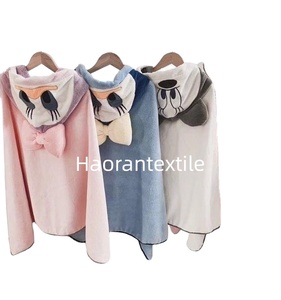Poncho à capuche rectangulaire en <span class=keywords><strong>polaire</strong></span> corail super absorbant, motif animal mignon, anti-enfants, pour toutes les saisons, tissé, pour la plage et les voyages - Product Image 5