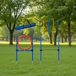 Adjustable Dog Agility Training Set With Hurdle <b>Hoop</b> Weave Poles Carry Bag For Outdoor Pet <b>Exercise</b> Training Supplies - Product Image 2