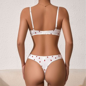 Conjunto de Lencería de Encaje Bordado con Lazo al Estilo Francés, Ropa Interior Sexy con Tirantes Ajustables y Decoración Bordada - Product Image 3
