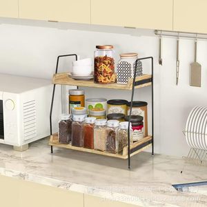 Estante de almacenamiento de madera para escritorio, organizador de cocina de madera maciza de doble capa de 13,8 pulgadas x 10 pulgadas para uso en el baño o la cocina - Product Image 5